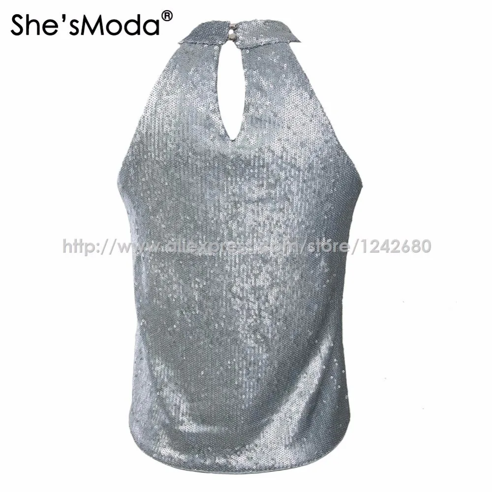 She'sModa Biling Sequins Gold Холтер Топ женские спандекс Клубные вечерние майки жилет