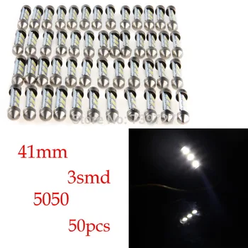 

POSSBAY New 50Pcs/Lot 5050 41mm 12V 3-SMD LED Festoon Bulbs Auto Car Licence Number Plate/Parking White Car Lights Bulb