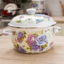 Пасторальный стиль цветок утолщение фарфоровая эмаль Двойные Уши суп кастрюля горячий горшок тушить кастрюлю используется для газа и индукции плита