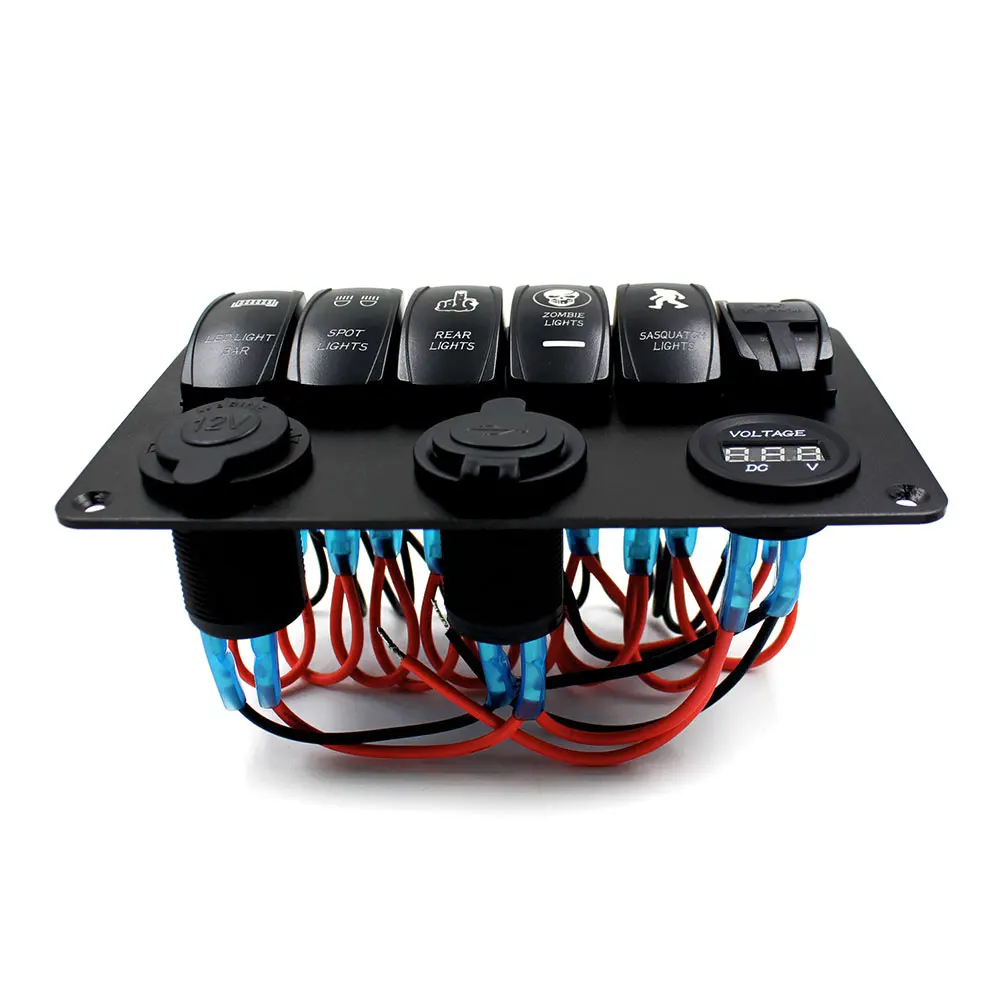 

6 Gang Rocker Switch Panel 12V-24V Red LED Circuit Breaker For Car Boat Marine RV Waterproof M8617