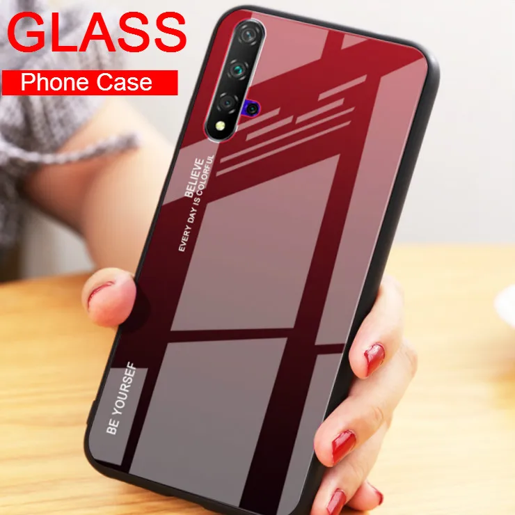 

Gradient Tempered Glass Case For Huawei P smart P30 P20 Pro Mate20 Lite on Honor 20 Pro 10i 20i 8A 8X 8S 10 9lite TPU Back Cover