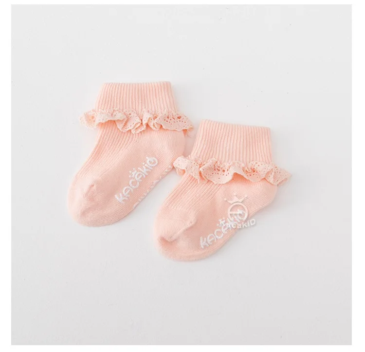 Kacakid/осенние носки для маленьких девочек детские милые кружевные вертикальные носки нескользящие носки для малышей носки принцессы - Цвет: M