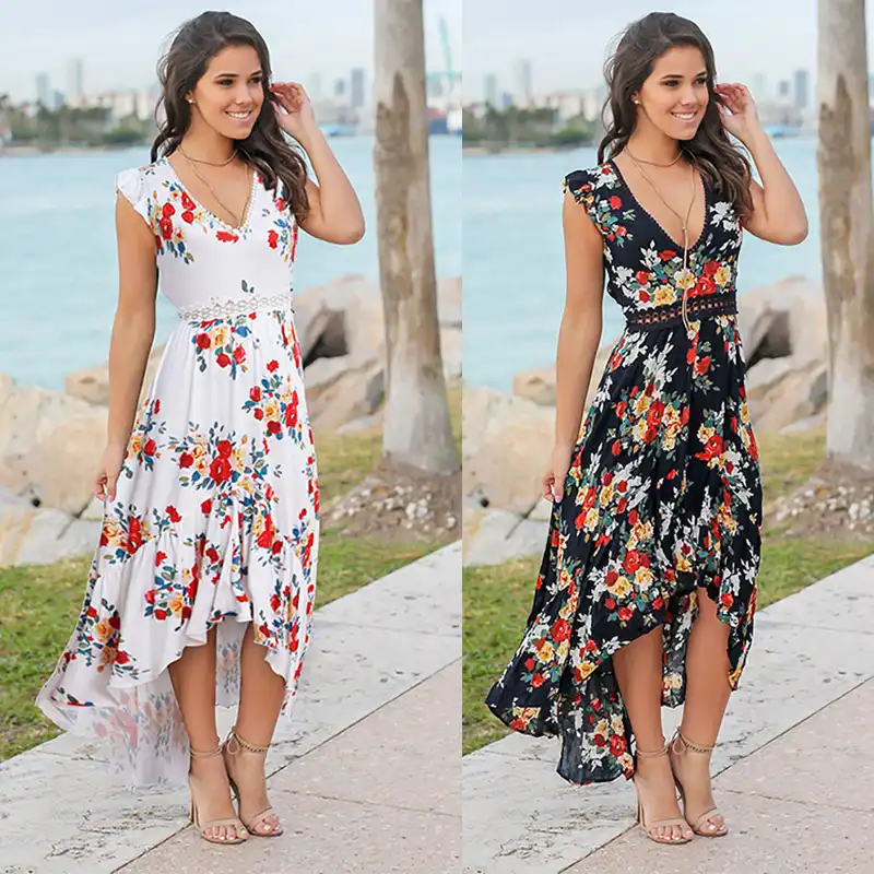 Download Women Floral Printed Midi Dress V Neck Beach Chic Frocks For Women Free HD Wallpaper Women Floral Printed Midi Dress V Neck Beach Chic Frocks For Women Desktop Wallpaper
