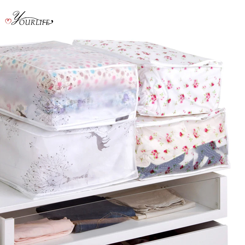 

OYOURLIFE 1pc Transparent Printing Damp-proof Clothes Storage Bag Wardrobe Organize Bag Quilt Toy Sundries Storage Organiser