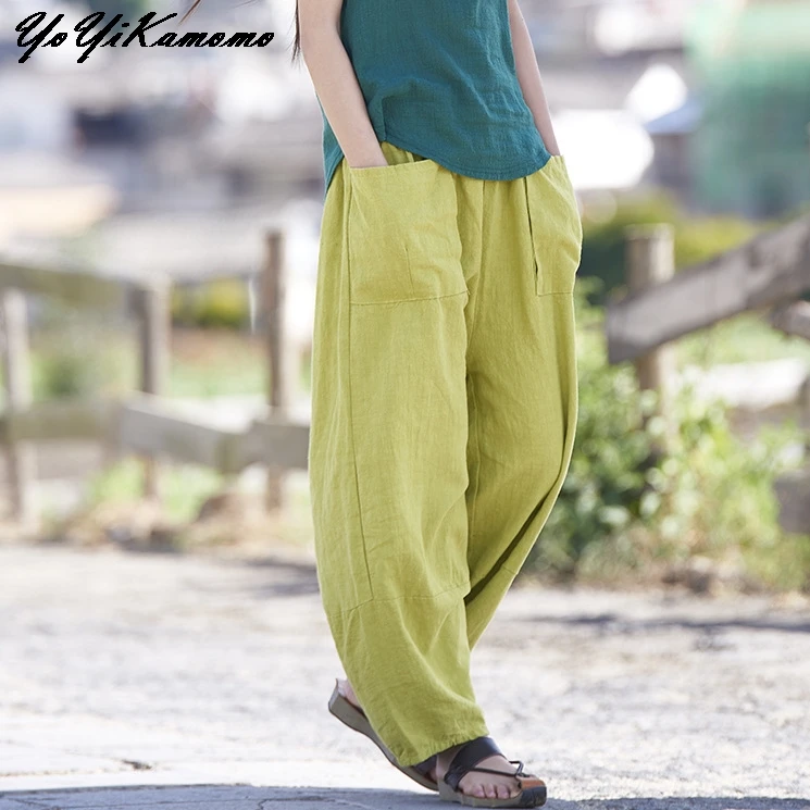 

YoYiKamomo Cotton Linen Trousers Women 2018 Spring Summer Original Vintage Spinning Solid Color Loose Casual Women Pants
