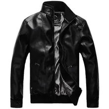 Брендовая новая кожаная мужская куртка с воротником-стойкой, мужская повседневная мотоциклетная кожаная куртка, Мужская куртка из искусственной кожи