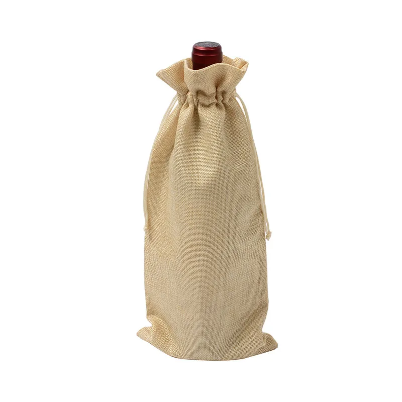 1 pc 15*35cm Rustic Jute Burlap Wine Drawstring Bags Wine Bottle Covers Reusable Bottle Wrap Gift Package Wine Bags - Цвет: beige