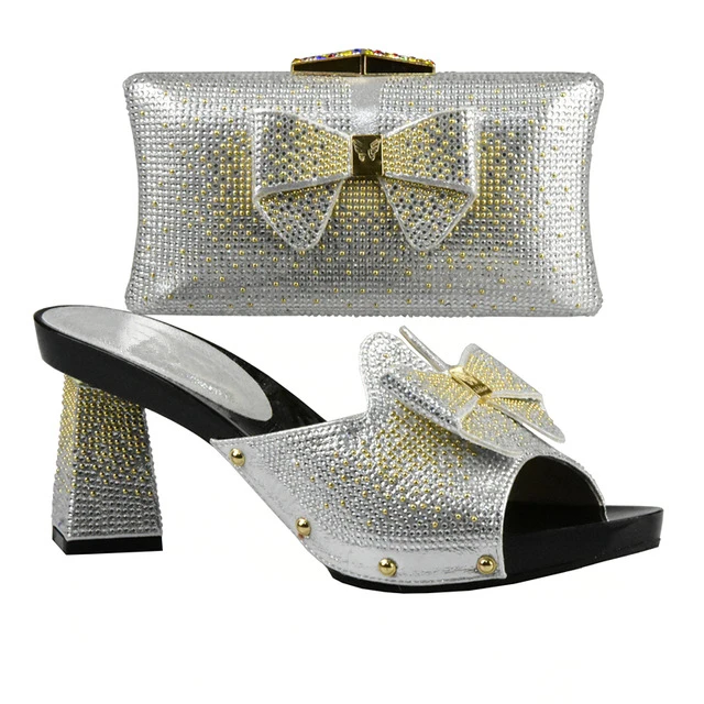 Nigérian argent Décoré Strass Femmes Africaines jaune Et Ensembles or Mariage Assorties peach vert Nouveau Noir Sac Chaussures Ensemble Avec Mode Chaussure wSUCxgq7