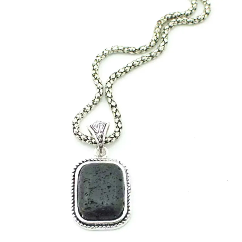 N362 Black Lava Rock Volcano Small Stone Necklace Pendant Jewlery Women Vintage Look Tibet Alloy wholesaler | Украшения и