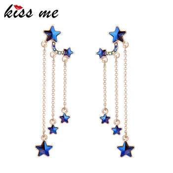 

KISS ME Brand Blue Stars Tassel Long Earrings Delicate Alloy Vintage Drop Earrings for Women Fashion Jewelry