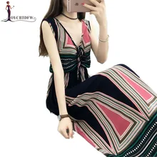 2018 Women Dress Summer New Women Large Size Printed Dress Sleeveless V Neck Long Loose Multi Colored Floral Ms. Dress S-4XL NO1