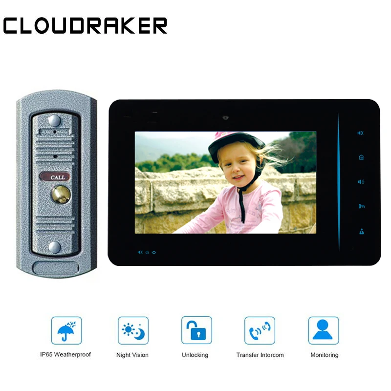 

CLOUDRAKER Video Doorbell 1x 7'' Monitor with 1x Wired Door Phone Camera Video Intercom System