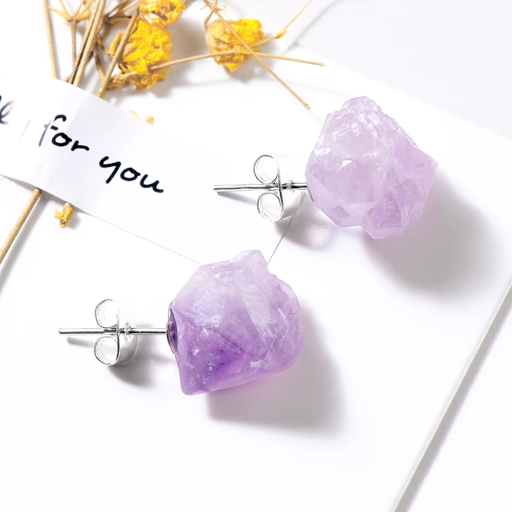 

New Women Fashion Raw Stud Earrings Geo Earrings Natural Crystal Quartz Irregular Earrings