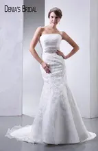 Actual Images Strapless Lace Mermaid Wedding Dresses Pleats Floor-Length Chapel Train Long Bridal Gowns