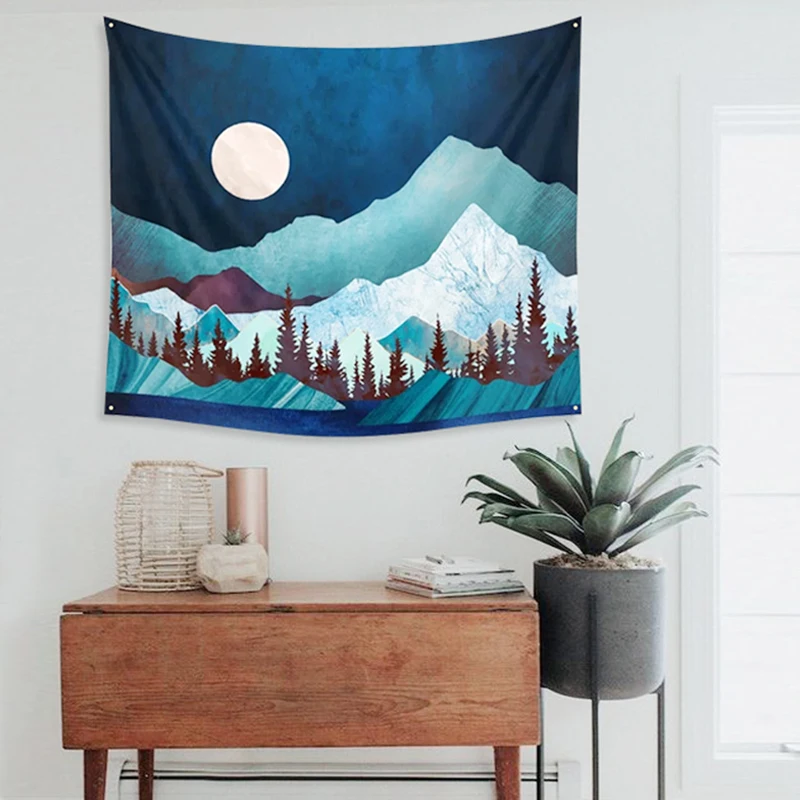

Beautiful Peak and Moon Printed Tapestry Wall Hanging Mural Art Decorative Tapestries for Living Room Bedroom Decor