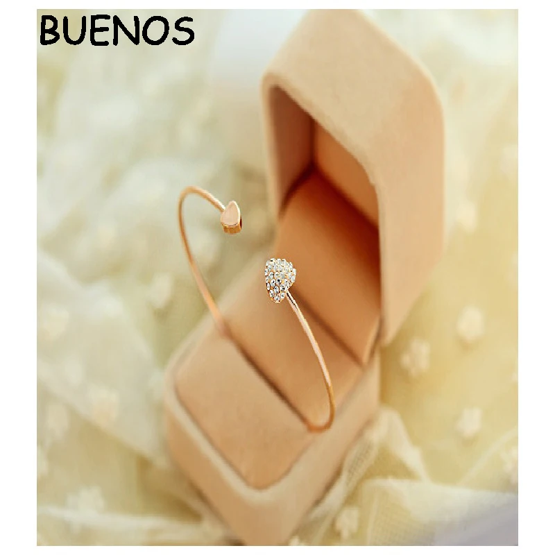 

BUENOS Hot New Fashion Adjustable Crystal Double Heart Women Bracelets Cuff Opening Bracelet Women Jewelry Gift CE0545