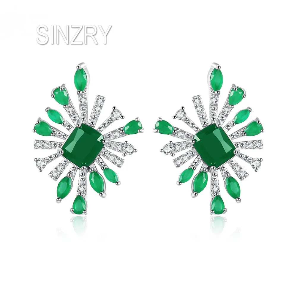 SINZRY корейский Стильный зеленый фианит цветок серьги гвоздики для женщин Bijoux Ювелирные изделия мода
