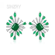 SINZRY корейский Стильный зеленый фианит цветок серьги гвоздики для женщин Bijoux Ювелирные изделия мода