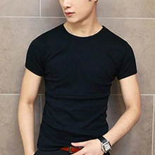 Простая Летняя мужская футболка с коротким рукавом и круглым воротником, новая однотонная Повседневная Приталенная футболка, Мужская одежда, мужские топы, рубашка