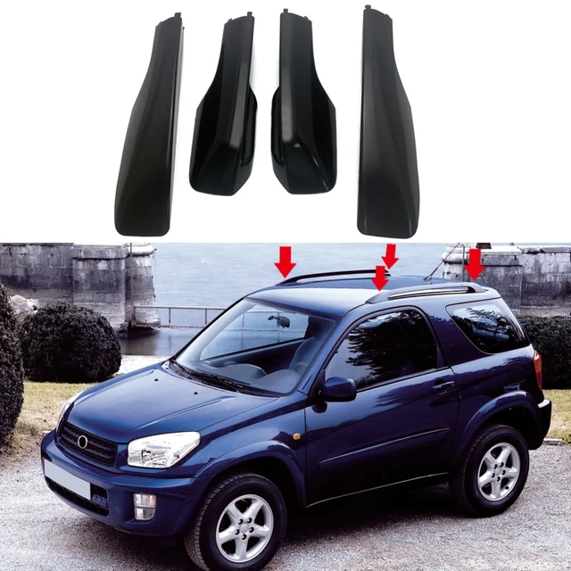 Black Roof Rails Rack End Cap Cover Shell Trim 4pcs For Toyota RAV4 RAV