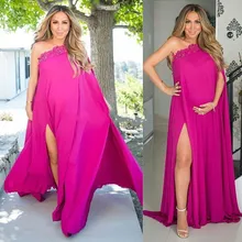 Einzigartiges Design Prom Kleider Für Schwangere Frau Chiffon-Eine Linie Mit Hoher Slits Maternity Party Abendkleider