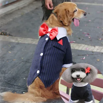 

Striped Big Dog Suit Formal Tuxedo Large Pet Clothes BowTie Wedding Dinner Party Male Dog Costume Shirt Festival Jacket(2XL-9XL)