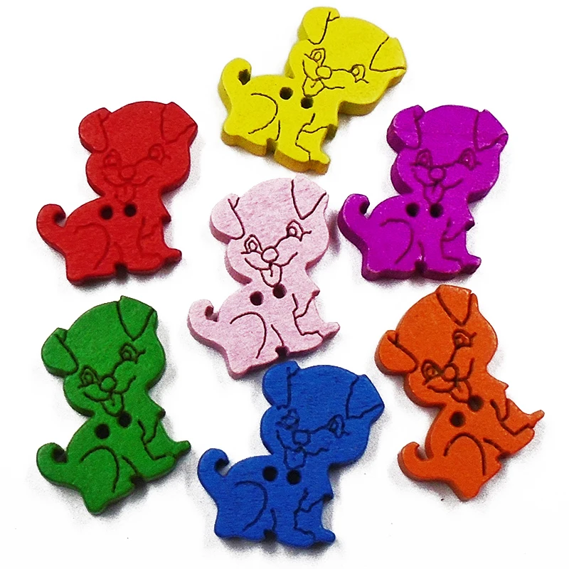 

ZIEENE 50PCs 100PCs 200PCs Mixed 7 Colors Dyed Child Little Dog Wooden Buttons DIY Sewing Scrapbooking Handmade 2 Holes 17x17mm