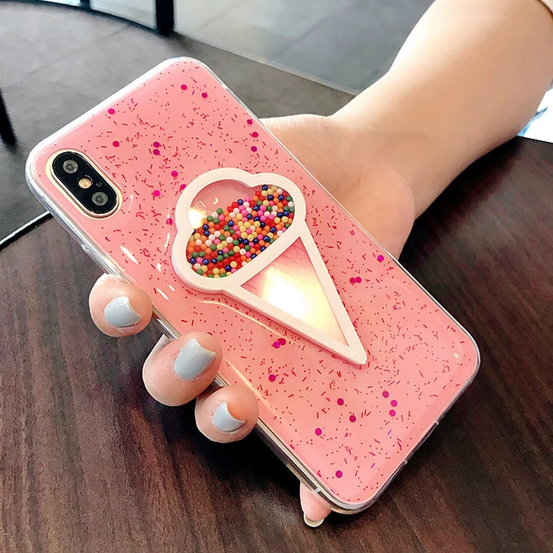 Мягкий силиконовый чехол для iphone XS Max 7 8plus блестящий розовый с 3d рисунком
