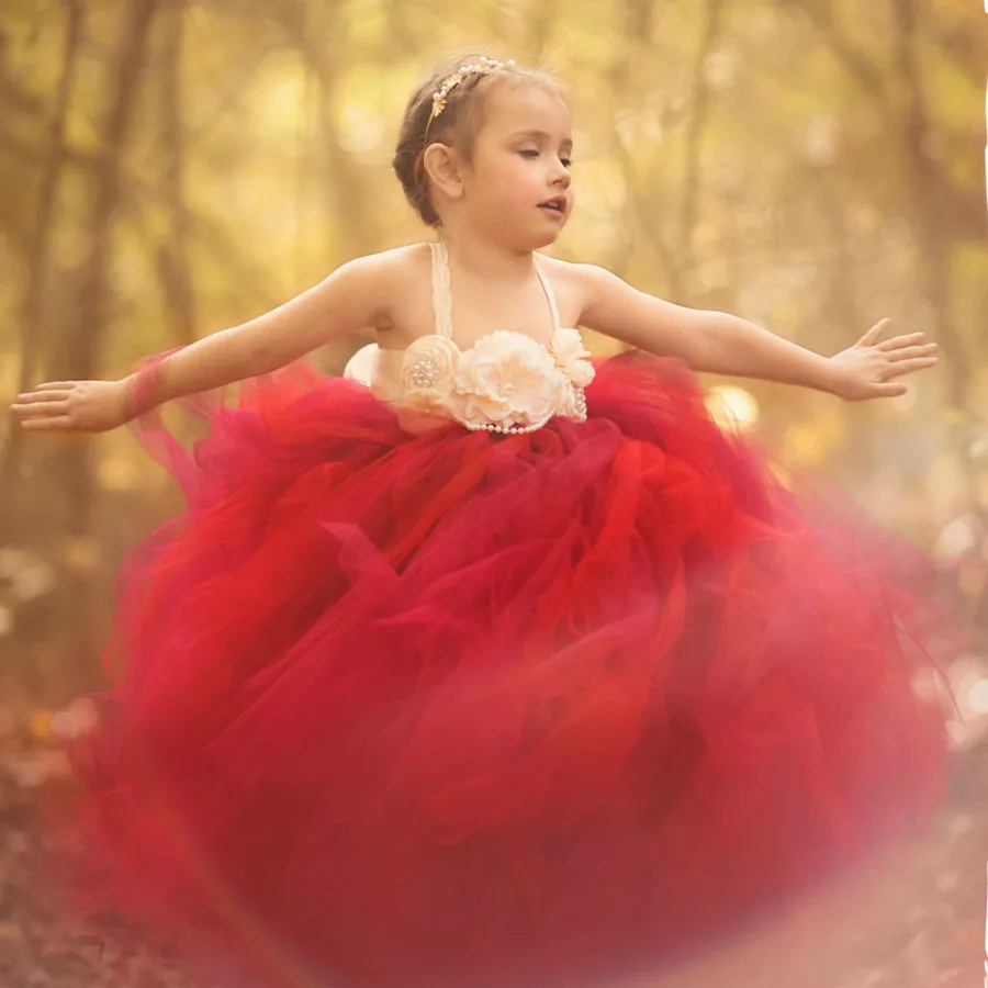 Flower Girls Wedding Tutu Dress Kids Lace Tulle Dress Birthday Party Pageants Photo Costume Handmade Dress (5)