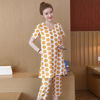 

Women Polka Dot Tops And Straight Pants Outfit Two Piece Set Short V-Neck Top And Elastic Waist Pants Business Suits