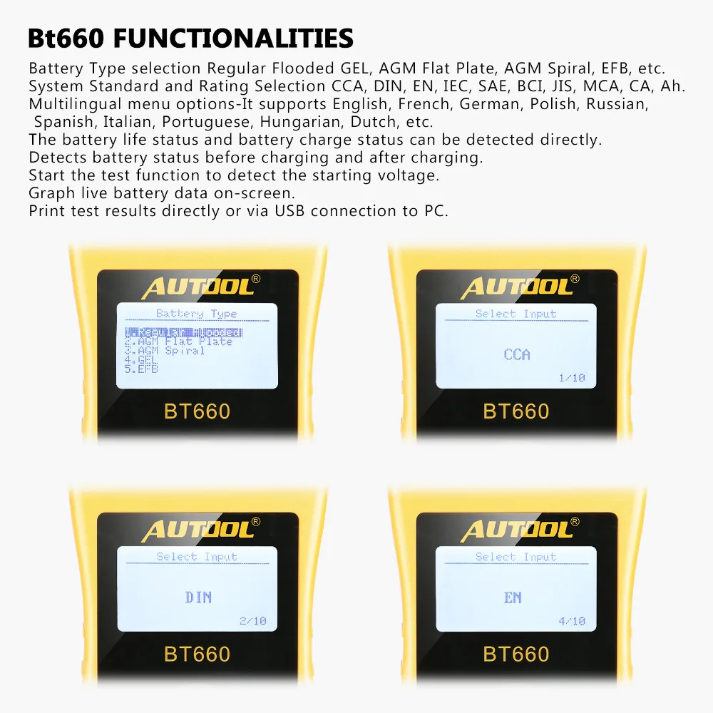 AUTOOL BT660 Тестер нагрузки на автомобильную батарею er анализатор принтер 12 В CCA автоматическая зарядка проверка напряжения автомобиля диагностический инструмент цифровой