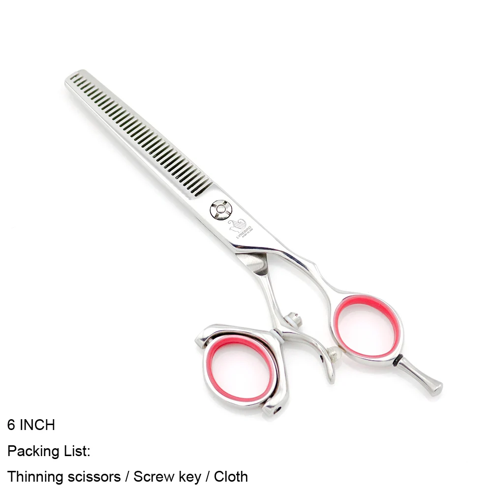 Профессиональные ножницы для волос 5,5 дюймов 6 дюймов Серебристые 360 поворотные ручки для большого пальца Парикмахерские ножницы Lyrebird высокого класса Новинка - Цвет: Thinning 6 no box