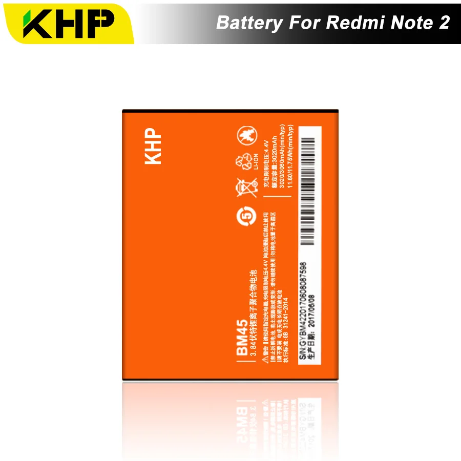 2019 новый 100% KHP оригинальный BM45 аккумулятор для телефона Xiaomi Redmi Note 2 Bateria Hongmi Real 3060mAh