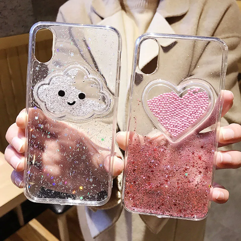 

Glitter Powder Smile Face Clouds Phone Case For iPhone 8 Cover Soft TPU Dynamic Clear Cover For iPhone X 7 8 6S Plus Case Coque