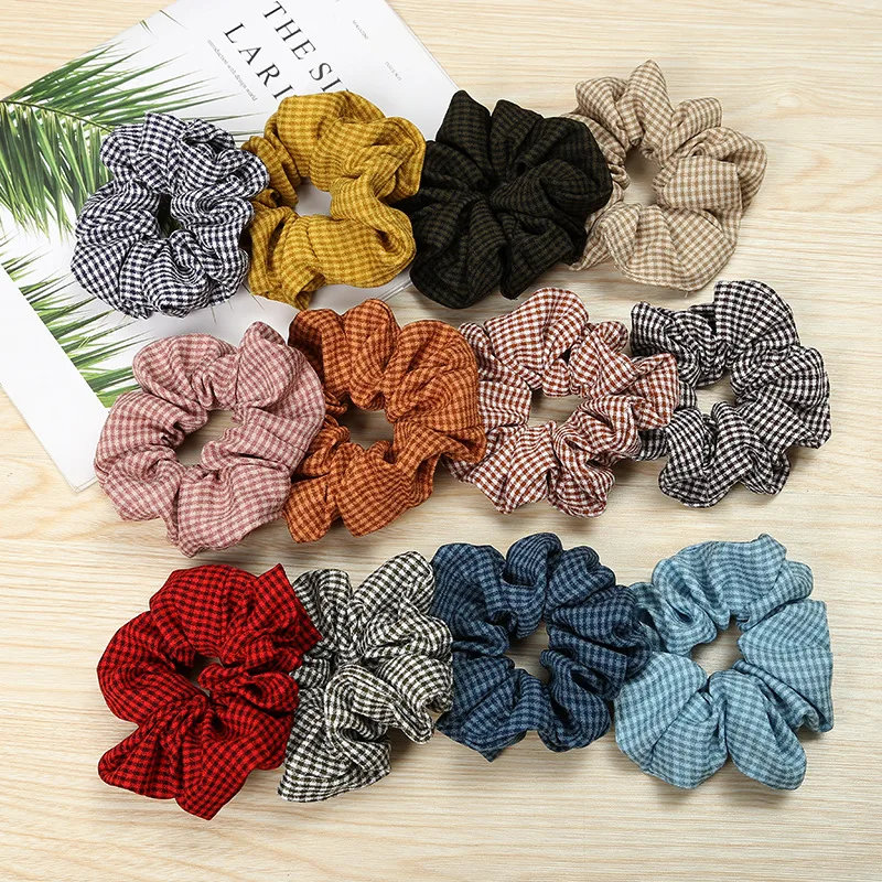 Зимние печатных плед Scrunchies для владельца хвост упругой широкой резинкой для леди Винтаж волосы, галстук, волосы веревки резинка для волос