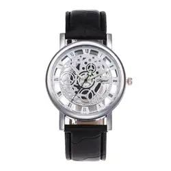OUTAD искусственная кожа наручные часы выдалбливают Прозрачный циферблат подарок Relojes Hombre черный Цвет часы