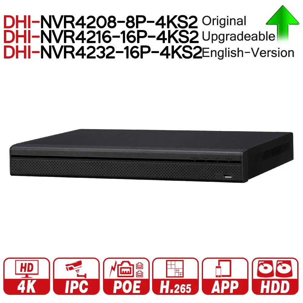 Сетевой видеорегистратор Dahua NVR4208 8P 4KS2 NVR4216 16P NVR4232 с порт PoE 4K Разрешение H.265 для IP
