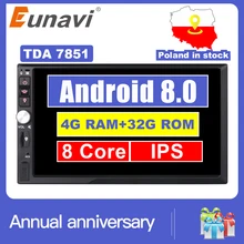 Eunavi 2 Din 7 »Octa core Универсальный Android 8,0 4 Гб оперативная память автомобиля Радио Стерео gps навигации Wi Fi 1024*600 сенсорный экран 2din Автомобильные ПК