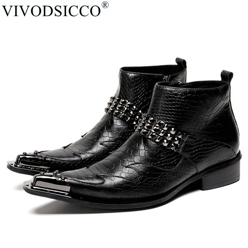 VIVODSICCO/Новинка; мужские ботинки из натуральной кожи; Цвет Черный; змеиная кожа; Роскошные ковбойские ботинки «Челси»; Мужские ботинки в байкерском стиле; модельные туфли