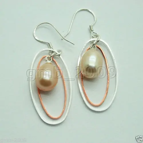 

Fashion Natural 7-8mm Pink Freshwater Pearl 925 Sterling Silver Dangle Earrings