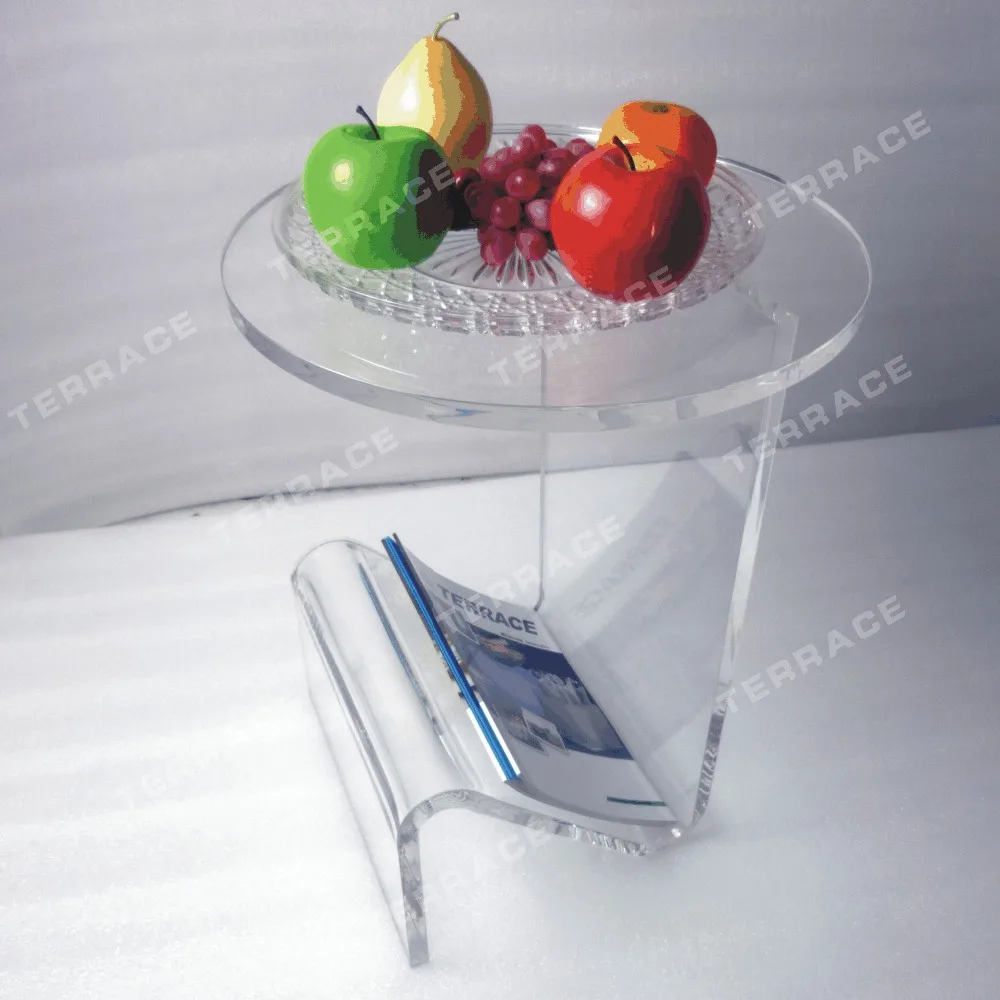 Round Top Lucite Acrylic coffee tea table with magazine rack for living room