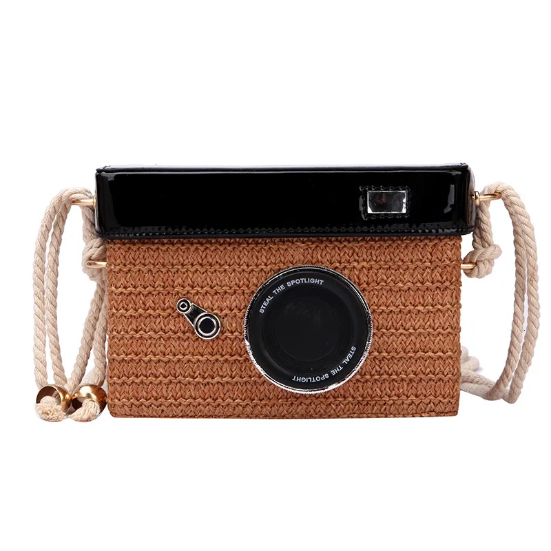 

Funny 3D camera woven handbag summer new fashion street fresh party shoulder messenger female bag