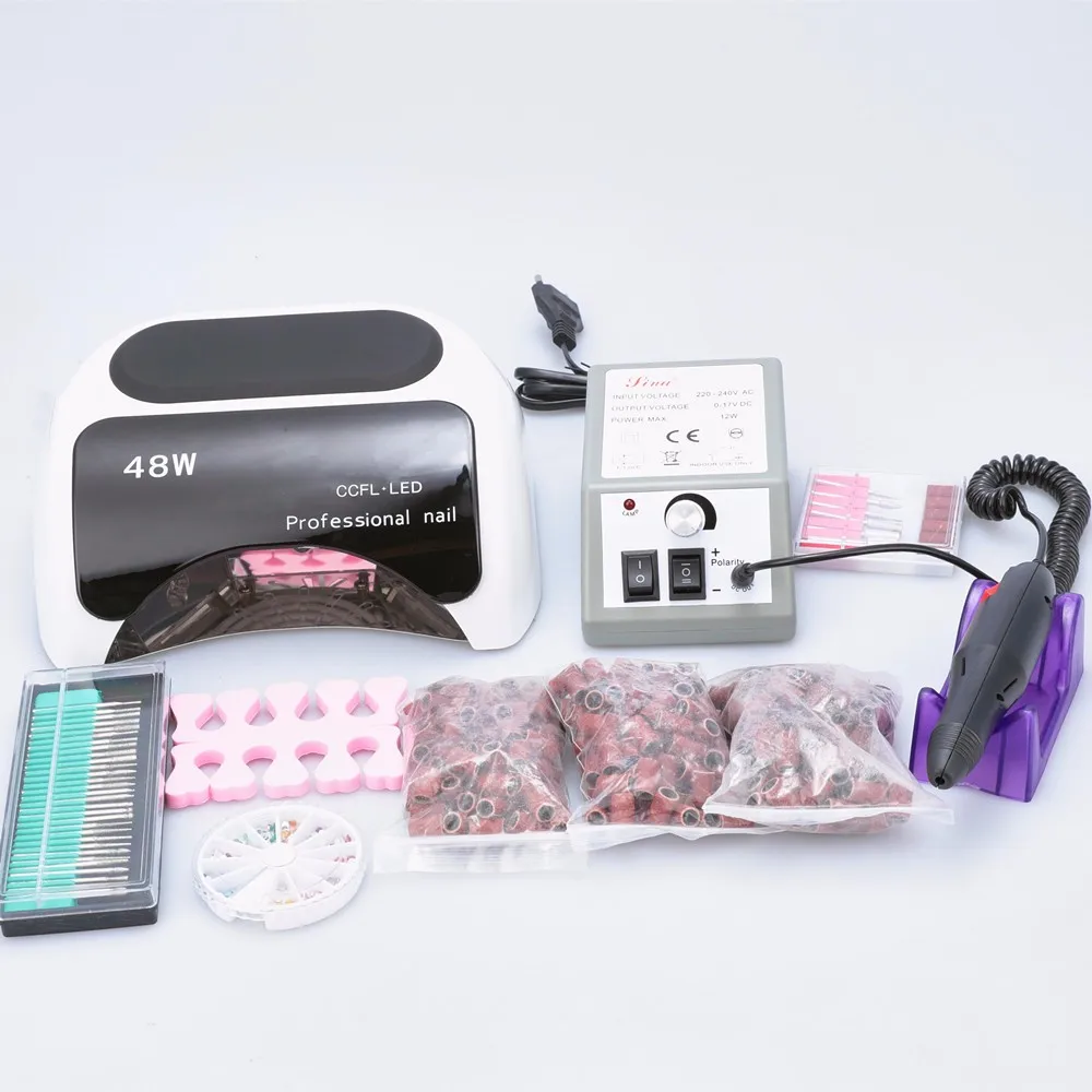 Conduziu a Lâmpada do Unha para Unhas de Gel Manicure com Broca Pedaços de um Conjunto de Ccfl Polonês Cura Unhas & Professional Electric Unha Broca Conjunto de 48 w 4 Conjuntos e kits