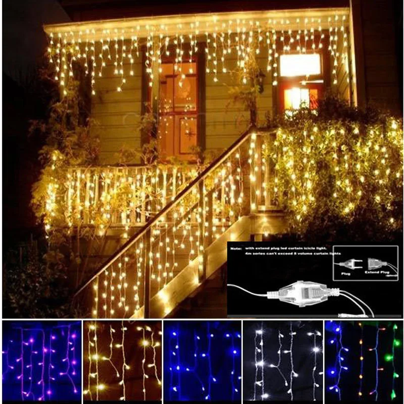 96Leds Garden Curtain Icicle String Lights 4M EU Garland 0.6 Droop Outdoor Icicle Lamp Holiday Wedding Party Festival Home Decor (8)