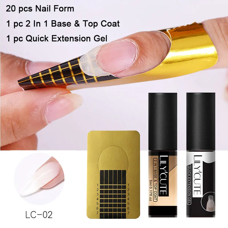 

LILYCUTE 5ml Poly Extension Gel Clear Color Gel Nail Soak Off UV Gel Nail Art Nail Form Fast Finger Extension Nail Set