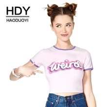 HDY Haoduoyi Брендовые женские розовые милые хлопковые кроп-топы с буквенным принтом, эластичные мягкие женские футболки с круглым вырезом и коротким рукавом, женские топы
