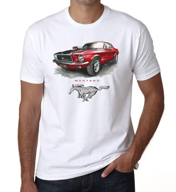 

2019 Fashion Hot sale Mustang Red Mens T shirt Italian car fans Top Racings Car White DT Tee shirt