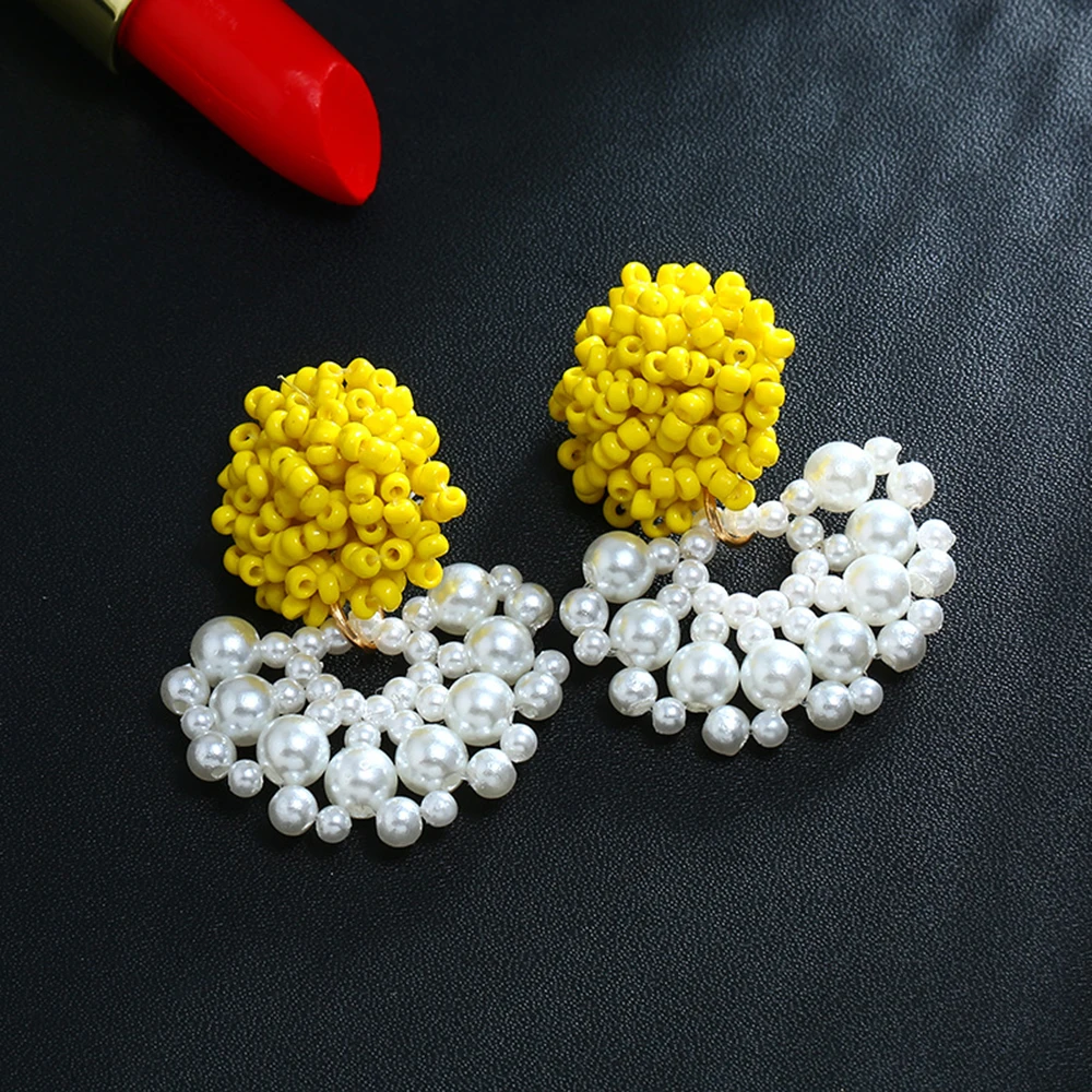 

Multi-color Beaded Dangle Earrings Cluster Flower Pearl Sector Earring Boho Statement Ethnic Vintage Indian Jewelry Green MB006