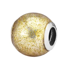 Подходит для Pandora Браслеты блеск мяч подвески с золотой блеск эмали 925 пробы-серебро-бусинами
