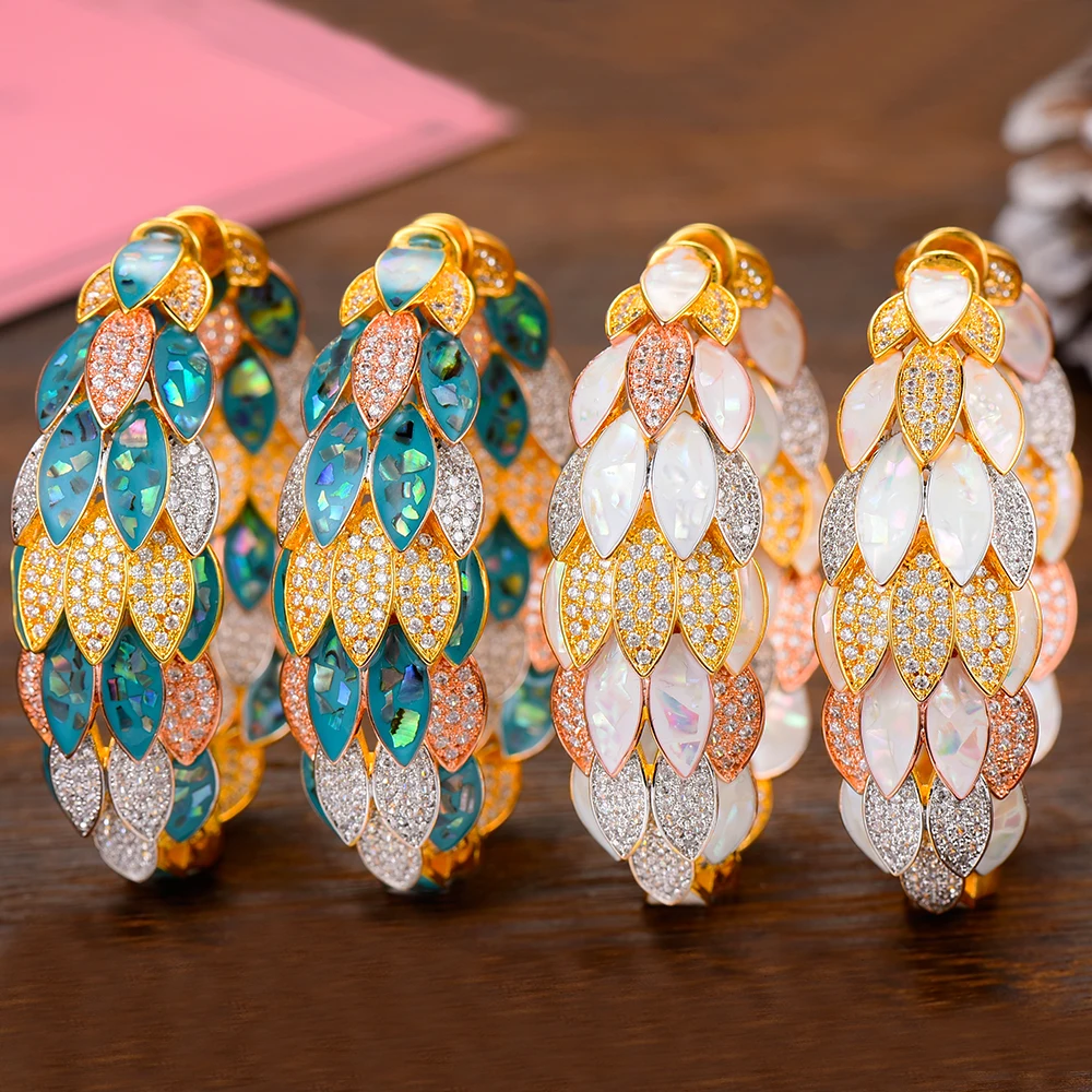 

SISCATHY 2019 New Personal Earrings Peacock Abalone Shell Big Hoop Earrings For Women Cubic Zircon Circle Statement Earrings